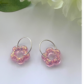 Handmade Pink Glitter Flower Earrings